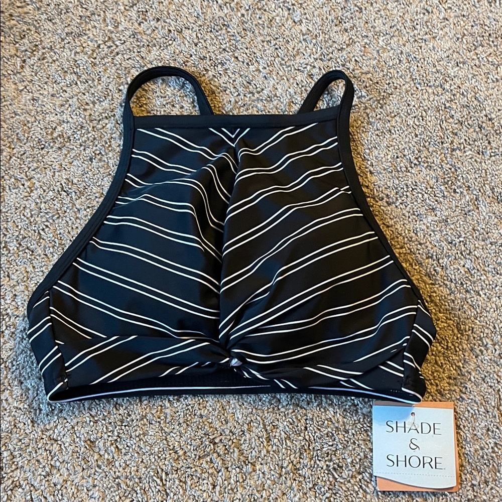 Shade & Shore Women's Black and White Striped swim top